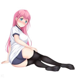 1girls ass blue_eyes blush bokutachi_wa_benkyou_ga_dekinai clothed female female_only kirisu_mafuyu_(bokuben) long_hair looking_at_viewer panties pink_hair solo stockings