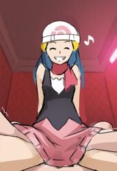 1boy 1boy1girl 1girls aged_up clothed clothed_sex dawn_(pokemon) fully_clothed grabbing grinding mosbles pokemon rubbing rubbing_pussy sitting sitting_on_lap sitting_on_penis sitting_on_person skirt smile smiling sumata_cafe thigh_grab