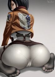 1girls ass ass_focus ass_worship attack_on_titan back backboob big_ass black_eyes black_hair breasts brown_eyes butt clothed dat_ass eyebrows eyelashes feet female female_focus female_only fully_clothed grey_eyes hair_over_one_eye huge_ass jacket large_ass looking_at_viewer looking_back looking_down medium_breasts medium_hair mikasa_ackerman nun_position on_ground pale_skin panties_visible_through_clothing pantylines presenting_ass pussy_bulge red_scarf scar scarf shingeki_no_kyojin short_hair simple_background sitting sitting_on_ground skirt slim solo solo_female solo_focus thick_thighs thighs tight_clothing tight_pants underboob vagina white_background wolskorn