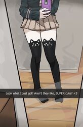 big_breasts camera camera_phone danganronpa danganronpa_2:_goodbye_despair mirror mirror_selfie mosbles nanami_chiaki phone skirt snapchat straight_hair text texting thigh_highs thighhighs