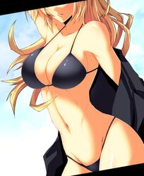 1girls 2010 bikini black_bikini black_swimsuit blonde_hair breasts cleavage curvaceous faceless female female_only gold_hair groin head_out_of_frame long_hair mound_of_venus original original_character s_tanly solo standing swimsuit