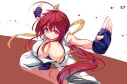 action_pose another_kung_fu_girl big_breasts cleavage cute dai_fuku fighting_stance martial_arts red_eyes red_hair