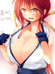 another_kung_fu_girl big_breasts cleavage cute dai_fuku japanese_text m.u.g.e.n red_eyes red_hair skeptical sweat