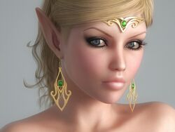 3d earrings elf elf_ears female female_only gold_hair grey_eyes half_elf hi_res high_resolution highres hitmanx3z looking_at_viewer pointy_ears rapefield realistic