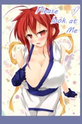 another_kung_fu_girl big_breasts blushing cleavage cute dai_fuku english_text m.u.g.e.n red_eyes red_hair smile teasing