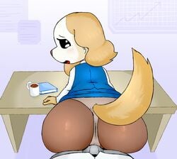 1boy 1boy1girl 1girls 2020 aggressive_retsuko anthro ass belisssyma bent_over big_butt blush borzoi bottomwear brown_nose bulge canid canine canis clothed clothing countershade_face countershading domestic_dog duo eyelashes female fernut floppy_ears fur grinding hunting_dog inside inui_(aggressive_retsuko) leaning leaning_forward legwear looking_back male male/female mammal office_lady open_mouth panties pantyhose raised_bottomwear raised_clothing raised_skirt rear_view sanrio sighthound skirt smooth_fur tan_body tan_fur tongue topwear underwear unseen_male_face white_body white_fur