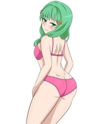 1girls ass big_ass bra fire_emblem fire_emblem:_three_houses flayn_(fire_emblem) green_eyes green_hair looking_back nintendo panties pink_bra pink_panties sanvero-selverna selverna smile