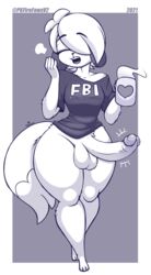 2021 absurd_res anthro balls bottomless canid canine canis closed_eyes clothed clothing coffee_mug cup dipstick_tail domestic_dog english_text erection femboy genitals girly hair hair_over_eye hi_res holding_cup holding_object humanoid_genitalia humanoid_penis male male_only mammal monochrome multicolored_tail niko_(pkfirefawx) one_eye_obstructed open_mouth penis pkfirefawx shirt shirt_only short_hair solo solo_male text text_on_clothing text_on_shirt text_on_topwear thick_thighs topwear topwear_only yawn