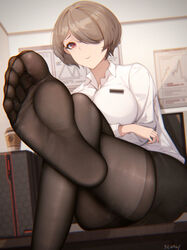 1girls feet female female_only honkai_impact_3rd jc1518157 pov_feet red_eyes rita_rossweisse short_hair smile smiling smiling_at_viewer soles stockings