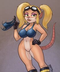 1girls activision anthro blonde_hair boots crash_(series) female furry hat large_breasts no_panties pasadena_o'possum pussy zaboom