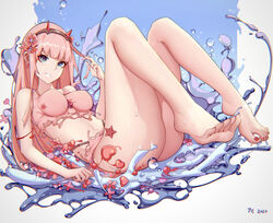 1girls ass barefoot bikini darling_in_the_franxx feet female female_only horns jc1518157 looking_at_viewer thighs toenail_polish toes tubetop zero_two_(darling_in_the_franxx)