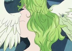 artist_request big_breasts edit feathers female female_only green_hair monet_(one_piece) one_piece screencap screenshot unconscious