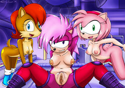 3girls amy_rose ass evilionx multiple_girls nipples nude pussy sally_acorn sega smile sonia_the_hedgehog sonic_(series) sonic_the_hedgehog_(series) sonic_underground tagme