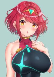 1girls blush breasts headpiece large_breasts partially_clothed pyra red_eyes red_hair solo solo_female sssemiii xenoblade_(series) xenoblade_chronicles_2