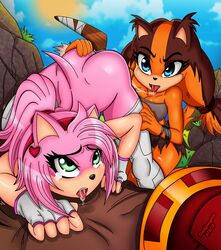 2017 after_oral all_fours amy_rose amy_rose_(boom) anal anal_insertion anal_penetration animal_ears anthro anthro_on_anthro ass ass_grab ass_up bare_arms bent_over bikini blue_eyes boomerang brown_hair cunnilingus darkfang100 duo female female/female female_only fingerless_gloves fucked_silly furry furry_only gloves green_eyes gripping_sheets hairband hand_on_ass hand_on_thigh hedgehog implied_cunnilingus improvised_sex_toy leg_grab lesbian licking licking_pussy loincloth looking_at_partner looking_pleasured looking_up orange_fur outdoors outside pink_fur pink_hair ponytail pussy_juice pussy_juice_trail saliva short_tail shoulders signature sky sonic_(series) sonic_boom sticks_the_badger sticks_the_jungle_badger sticks_the_tejon tail tears thigh_grab thighhighs tongue tongue_out top-down_bottom-up trembling white_thighhighs yuri