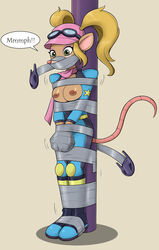 1girls anthro bondage crash_(series) exposed_breasts female furry gag nipples pasadena_o'possum tape_gag tied_hair