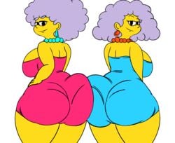 2girls ass ass_to_ass back_view backboob backside big_ass big_breasts big_butt big_hips blue_dress butt curvy deep_skin female female_only gigantic_ass gigantic_breasts hand_on_hip hips huge_ass huge_breasts huge_butt looking_at_viewer massive_ass massive_belly massive_breasts massive_butt panties panties_visible_through_clothing patty_bouvier pearls pink_dress rear_view selma_bouvier sisters smiling smiling_at_viewer the_simpsons tight_dress tight_skirt tights twins yellow_skin