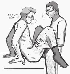 2boys anal_penetration anal_sex barely_visible_penis black_and_white donald_love erection eyes_closed facial_hair gay grand_theft_auto grand_theft_auto_liberty_city_stories legs_up looking_at_partner male male_only naked_stockings nude nude_male sex sketch socks standing sweatdrop toni_cipriani video_games yaoi