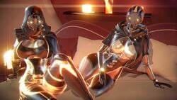 2girls 3d 3d_(artwork) ada-1 bed big_breasts candles destiny_(game) destiny_2 elsie_bray exo exo_stranger female_only laying laying_down laying_on_bed looking_at_viewer robot robot_girl robot_humanoid shiny_skin sonicfreak thighhighs