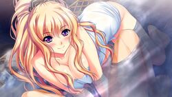 1girls amasaka_takashi breasts female gold_hair koi_mekuri_clover:_itsuka_no_kimi_he_yakusoku_no_ashita_wo long_hair niina_ayami purple_eyes