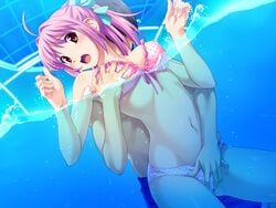 bikini character_request female fingering fingering_partner hinata_hanabi koutaro open_mouth red_eyes red_hair skindentation standing tropical_kiss