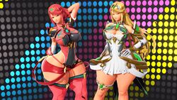 3d 3d_model armor big_breasts blonde_hair bob_cut breasts faubek females females_only large_breasts looking_at_viewer mythra nintendo pyra red_eyes sfm thick_thighs wide_hips xenoblade_(series) xenoblade_chronicles_2 yellow_eyes