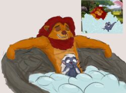 2boys anal anal_sex anthro badger bathing bevvy_fischer bunga convenient_censorship disney duo extreme_penetration felid grey_body hair honey_badger lion looking_pleasured male male/male male_only mammal multicolored_body mustelid musteline on_lap orange_body pantherine penetration red_hair screencap simba sitting_on_lap size_difference spread_arms stomach_bulge surprise the_lion_guard the_lion_king two_tone_body white_hair young