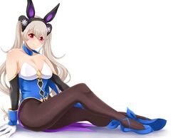 1girls absurdres adapted_costume alternate_costume alternate_hairstyle animal_ears bangs bare_shoulders black_hairband black_legwear blush breasts bunny_ears bunny_girl bunnysuit cleavage collar corrin_(fire_emblem) corrin_(fire_emblem)_(female) fake_animal_ears female fire_emblem fire_emblem_fates fire_emblem_heroes flower gloves hair_ornament hairband highres leotard long_hair looking_at_viewer nintendo pantyhose platinum_blonde_hair playboy_bunny pointy_ears red_eyes seityr sleeveless smile solo solo_female twintails white_background white_gloves wrist_cuffs