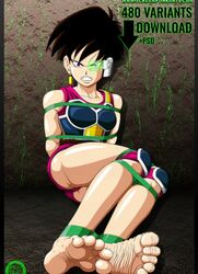 1girls armor black_hair bondage dragon_ball dragon_ball_z feet female female_only female_saiyan foot_fetish green-tinted_eyewear purple_eyes restrained rope saiyan saiyan_armor saiyan_tail scouter seripa sweaty_feet tail tinted_eyewear toes_scrunch