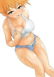 1girls alternate_breast_size areola_slip big_breasts blush breasts cleavage female_only gincha green_eyes huge_breasts kasumi_(pokemon) large_breasts legs looking_at_viewer midriff_baring_shirt misty_(pokemon) misty_(pokemon_lgpe) orange_hair panties pokemon pokemon_rgby red_hair seductive_look short_shorts shorts smile solo tank_top thick_thighs thighs tongue wet wet_skin