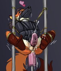 absurd_res anthro bondage bound canid canine fox hi_res literaturabdsm machine male mammal penetration red_fox sex_machine sex_toy solo straitjacket suspension vibrator xirix_(xirix)