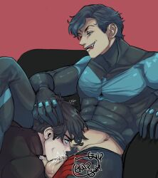 anal_sex blowjob blowjob_face dc dc_comics dick_grayson drool gay gyuhi head_grab jason_todd male male_only muscles muscular muscular_male nightwing oral oral_sex penis_in_mouth red_hood_(dc) saliva vampire