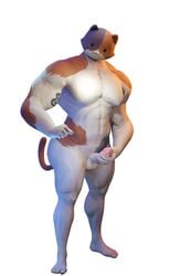 3d 3d_(artwork) ass balls body_blush dollymolly323 domestic_cat epic_games feet fortnite male male_only meowscles_(fortnite) muscular_male naked penis tagme tattoo