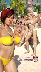 3d 5girls beach bikini black_hair blonde_hair christie_(doa) cleavage dead_or_alive dead_or_alive_xtreme_beach_volleyball dead_or_alive_xtreme_venus_vacation green_hair harem huge_breasts large_breasts long_hair medium_hair mila_(doa) nagisa_(doa) posing red_hair seaside short_hair silver_hair sinful_desire_ent tamaki_(doa) tina_armstrong voluptuous