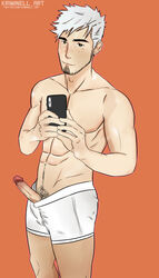 1boy abs bara gay kriminell male male_only muscle oc original original_character penis_out selfie solo underwear white_hair yaoi