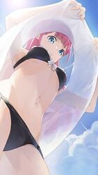 1girls bikini blue_eyes bokutachi_wa_benkyou_ga_dekinai female female_only hiroki_yyqw7151 kirisu_mafuyu_(bokuben) looking_at_viewer mostly_nude pink_hair solo