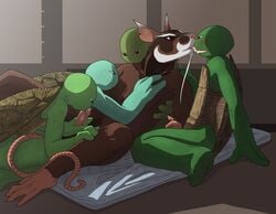 anthro bodily_fluids brown_body brown_fur digital_media_(artwork) donatello_(tmnt) erection father father_and_child father_and_son fellatio fur genital_fluids genitals green_eyes group group_sex hair hand_on_chest hand_on_leg hand_on_shoulder hi_res humanoid_genitalia humanoid_penis kissing leonardo_(tmnt) licking male male/male mammal master_splinter michelangelo_(tmnt) momorawrr murid murine nude oral oral_sex orgy parent parent_and_child penile penis penis_lick raphael_(tmnt) rat reptile rodent scalie sex son son_blowing_dad spread_legs spreading technical_incest teenage_mutant_ninja_turtles tongue tongue_out turtle