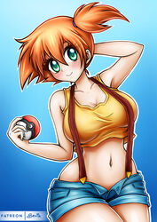 1girls alternate_breast_size areolae big_breasts blush breasts cleavage curvy female female_only huge_breasts human human_only kasumi_(pokemon) large_breasts looking_at_viewer nintendo orange_hair pokemon pokemon_rgby red_hair sevie solo solo_female suspenders