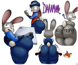 1boy 1girls ? absurd_res ass ass_grab ass_squeeze big_ass bottom_heavy bunny_ears bunny_tail clothing curvy disney fox furry huge_ass judy_hopps large_ass leg_on_table nick_wilde police police_uniform thick_thighs wide_hips xmetalhusky zootopia