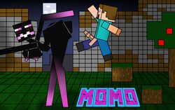 ass balls big_ass big_breasts big_butt black_body block breasts enderman enderwoman female male minecraft momokarin01 monster outdoors outside penis steve_(minecraft) straight taller_girl