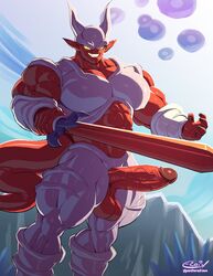 2021 abs armor balls big_muscles big_penis collaboration demon demon_humanoid dragon_ball dragon_ball_z e-zoid erection genitals hi_res horn humanoid humanoid_genitalia humanoid_penis humanoid_pointy_ears janemba looking_at_viewer male male_only melee_weapon muscular muscular_humanoid muscular_male not_furry pecs penis quads red_body red_skin smile solo standing super_janemba sword sxfpantera thick_thighs unconvincing_armor weapon