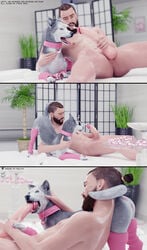 3d 3d_(artwork) absurd_res all_fours anus beard big_penis bodily_fluids braided_hair buttplug canid canine canis chair clothing collar comic cum cum_in_pussy cum_inside cum_on_face cum_on_penis cum_on_pussy cum_on_tongue cumshot digital_media_(artwork) doggy_style domestic_dog duo ejaculation english_text epithymia eyeliner facial_hair feet fellatio fellatio_from_feral female feral footwear from_behind_position fur furniture genital_fluids genitals grabbing_head hair herding_dog hi_res human human_on_feral human_penetrating husky interspecies licking long_tongue looking_back lounge_chair makeup male male/female male_human/female_feral male_on_feral mammal massage_table nordic_sled_dog oral pastoral_dog penile penis pink_tongue plant pussy sex sex_toy simple_background smile socks spitz story story_in_picture teeth teeth_showing text tongue tongue_out tonguejob toothy_fellatio white_background zoophilia