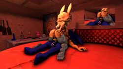 3d 3d_(artwork) anthro archie_comics ass blue_body bunnie_rabbot cyborg fingers hair hedgehog long_ears penis pussy rabbit sex sonic_(series) sonic_the_hedgehog sonicthebitch straight tan_body