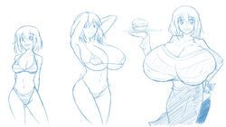 2011 age_progression big_breasts bikini breasts cleavage female_only heroman huge_breasts joey_jones matsu-sensei rule_63 short_hair sketch top_heavy waitress