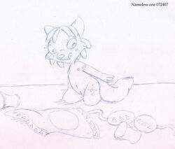 anthro clothes cub female female_only flat_chest fox fur furry furry_ears furry_tail hair kneeling krystal monochrome nameless_one_(artist) nintendo nipples nude open_eyes pointy_ears pussy short_hair solo star_fox tail vulva