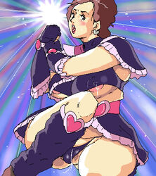 1girls boots breasts brown_hair cameltoe clothing cosplay crossover cure_black_(cosplay) curvaceous female futari_wa_precure gloves gundam heart human kamaria_ray large_breasts light-skinned_female light_skin magical_girl married_woman mature mature_woman milf mobile_suit_gundam mokuzou_zabuton mother panties precure pretty_cure short_hair skirt solo