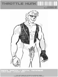 2002 anthro biker_mice_from_mars bottomless clothing fingerless_gloves front_view fur gloves male male_only mammal monochrome mouse penis rodent solo standing throttle_(bmfm) vest