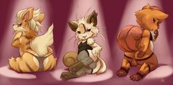 2009 anthro blush bulge crossdressing fur furry furry_tail growlithe lingerie meowth multiple_tails nintendo pokemon pokemon_(species) purplekecleon straight_hair tail trap underwear vulpix