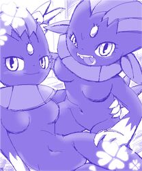 anthro breasts claws duo female female_only g-sun monochrome nintendo nude pokemon tagme weavile