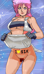 breasts censored dark-skinned_female dark_skin female gundam gundam_zz illia_pazom mokuzou_zabuton pink_hair short_hair tagme villainess zeon